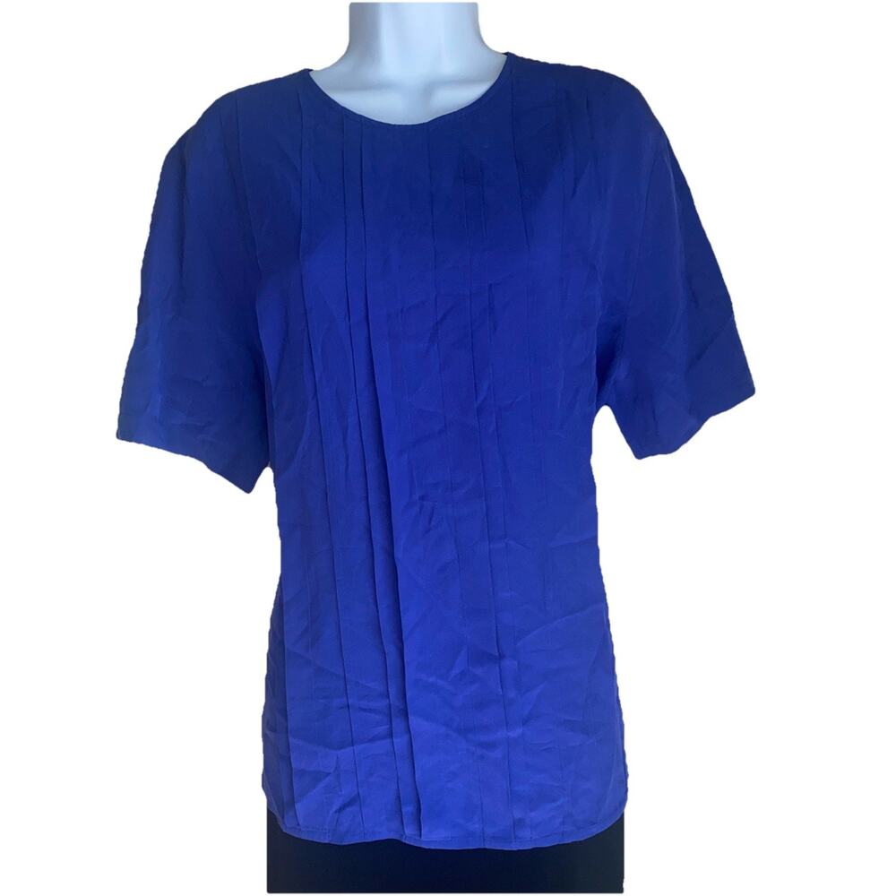 VTG 100% Silk Talbots Plus 16 Blue Office Classic Blouse Soft Flowy Officecore
